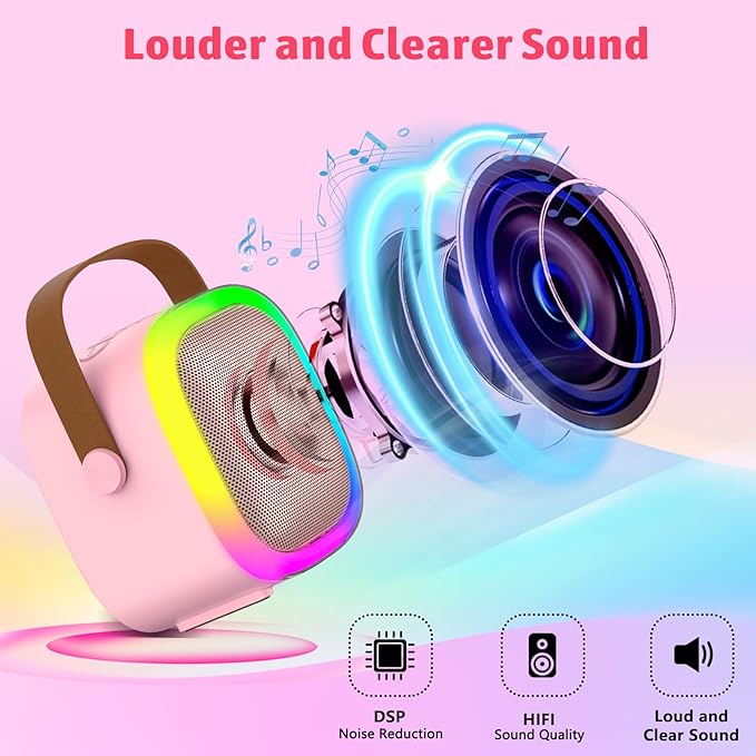 Karaoke Machine for Kids Adults, Portable Bluetooth Speaker with Wireless Microphone and LED Lights, Kids Toys Birthday Gifts for Girls and Boys Ages 4, 5, 6, 7, 8,9,10,11,12+ Years, Home Party-CubbioJoy