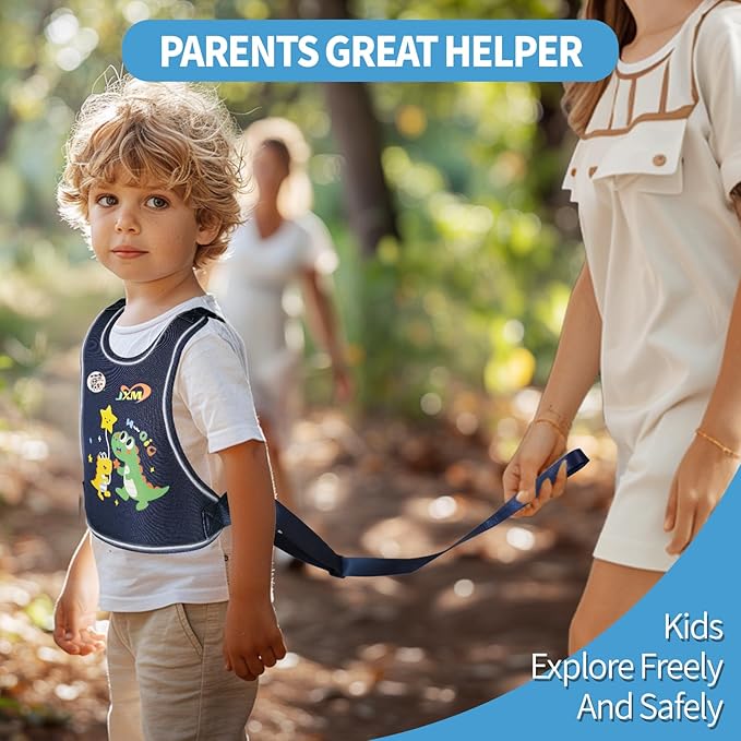 2025 New Safety Harness for Autism and Special Needs Child (3-6 yrs), Anti-Elopement Vest Harness with Light Reflector and Grab Handle for Active, Autistic ADHD Kids,Adjustable Tether Leash with Pouch-CubbioJoy