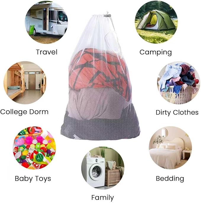 4Pcs Mesh Laundry Bags, Heavy Duty Laundry Bag, Durable Delicate Laundry Bag for College, Dorm, Travel, Family And Apartment Dwellers, (1small, 1medium, 1large, 1xx-Large) White-CubbioJoy