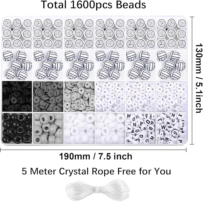 1600PCS Volleyball Sports Ball Polymer Clay Beads Charms for Friendship Bracelets Making Kit Cute Fun Beads DIY Arts Crafts Birthday Gifts for Kids Girls Volleyball Bead-CubbioJoy