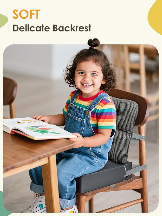Booster Seat for Kitchen Chair, Adjustable Washable Safety Belts Toddler Booster Seats, PU Non-Slip Kids Dining Table Booster Seat, Portable Travel Increasing Cushion for Baby Child Kid Boy Girl-CubbioJoy