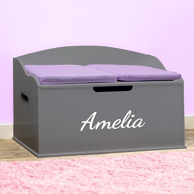 DIBSIES Personalized Creative Wonders Toy Box, Signature Series for Girls, 30 x 19.25 x 18 inches, Soft-Close Lid (Dovetail Grey)-CubbioJoy