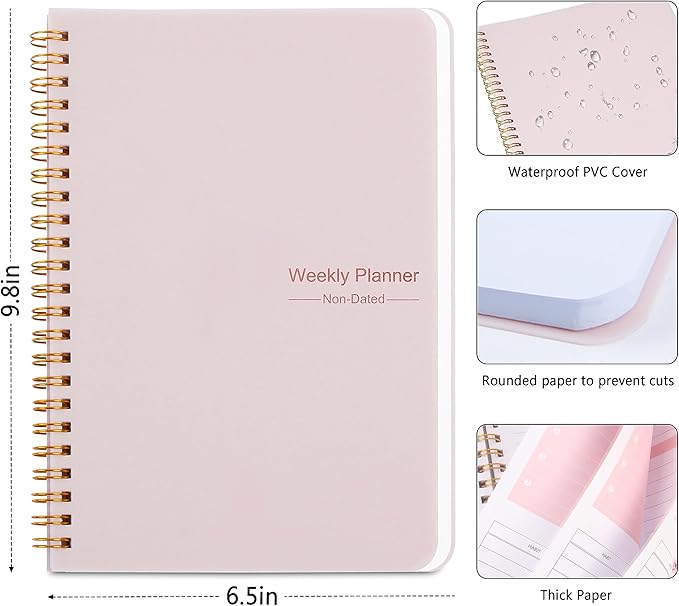 Weekly Planner Undated Planner Book with To-Do List,Weely Goals,Habit Tracker, 5.7"X 8" Inch for 52 Weeks Planning Pink for Women-CubbioJoy