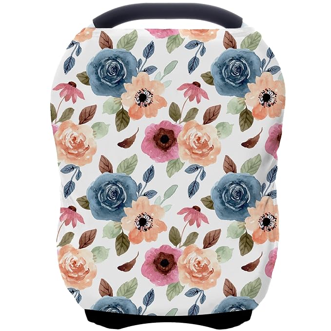 Car Seat Covers for Babies - Multi- use Nursing Carseat Canopy, Breastfeeding Covers, Baby Shower Gifts for Boys and Girls (Colourful Rose)-CubbioJoy