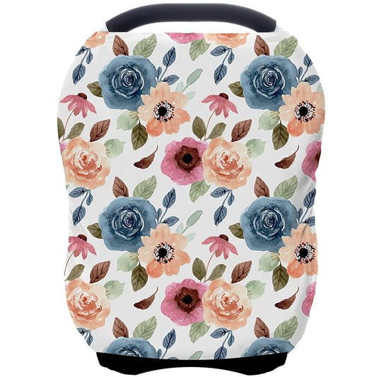 Car Seat Covers for Babies - Multi- use Nursing Carseat Canopy, Breastfeeding Covers, Baby Shower Gifts for Boys and Girls (Colourful Rose)-CubbioJoy