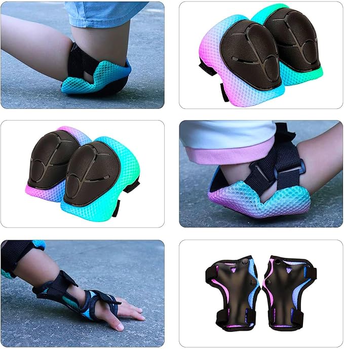 Color Gradient Adjustable Kids' Helmet with Knee & Elbow Pads Set | Multi-Sport Safety Gear for Boys & Girls Ages 5-14 | Skateboarding, Scooters, Roller & Inline Skating, Longboarding-CubbioJoy