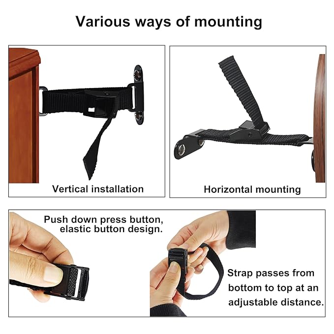 Anti Tip Furniture Anchors (2 Sets),Heavy Duty Furniture Wall Anchor,Adjustable Earthquake Straps,Furniture Anchors for Baby Proofing,Black-CubbioJoy