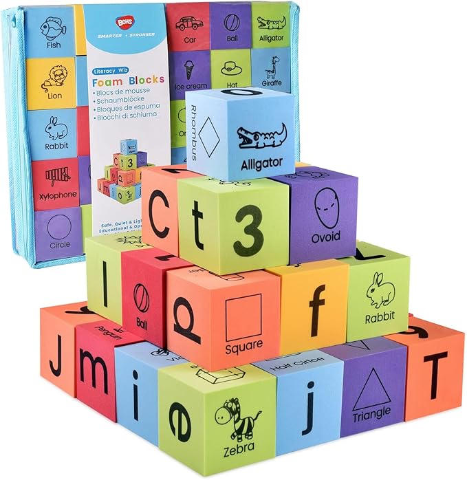 BOHS Foam Learning Blocks - Number,Alphabet,Shapes,Sight Words - Quiet,Safe and Soft Stacking Toys for Toddlers,30pcs,1.96 in(5cm)/Piece-CubbioJoy