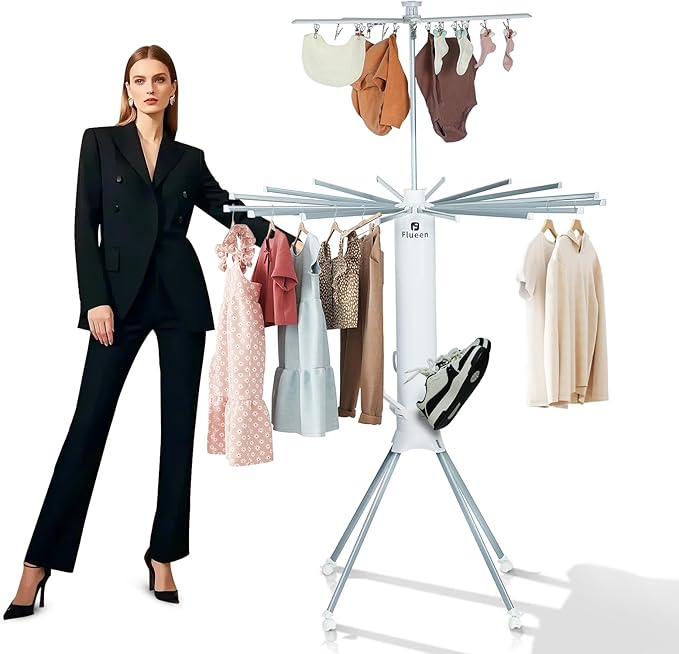 Clothes Drying Rack 2025 Upgrade 4-Legged 3-Tier Foldable Laundry Rack with 4 Pulleys 20 Clips,6 Shoe Dryers 16Drying Rods for Indoor/Outdoor, Camping, Poolside Space Saving, Whit-CubbioJoy