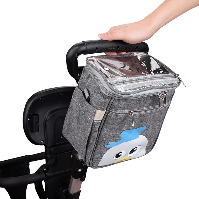 Baby Stroller Organizer Bag，Small Diaper Bag - Universal Stroller Organizer With Insulated Cup Holder,Pocket With Baby Wipes Dispenser，Adjustable Shoulder Strap(Deep Grey)-CubbioJoy