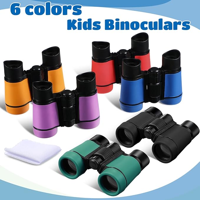 6 Pack Kids Binoculars Shock Proof Toy Binoculars Set for Age 3-12 Years Boys Girls Hunting Folding Small Telescope Birthday Gifts Bird Watching Educational Learning Camping Outdoor (Stylish Colors)-CubbioJoy