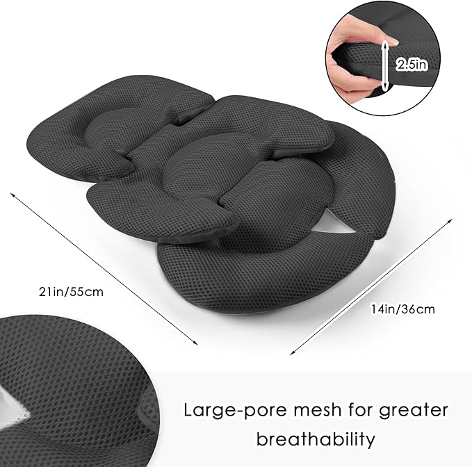 Infant Car Seat Insert for Newborn Girls Boys, Summer Mesh Baby Carseat Head Support with Strap Pads, Soft Reversible Baby Car Seat Insert Cushion Pad for Car Seat, Stroller, Bouncer, Swing, Black-CubbioJoy