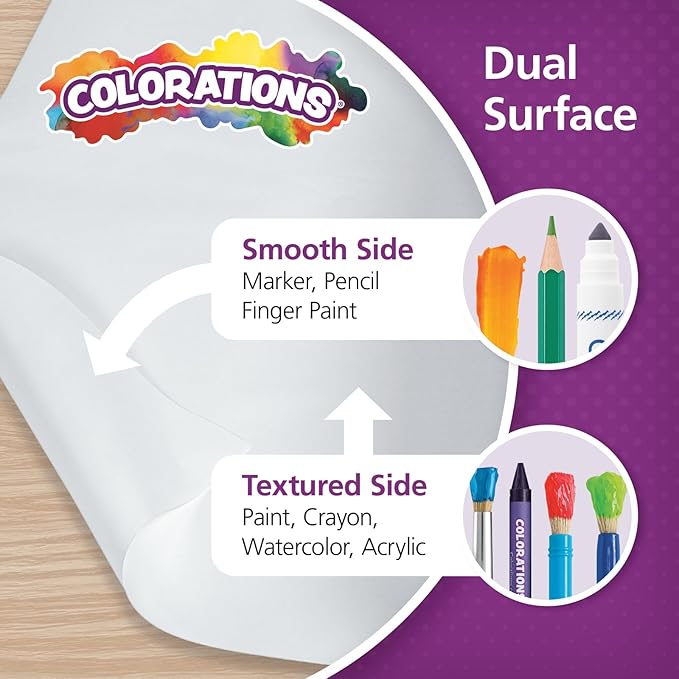 Colorations Dual Surface Paper Roll Classroom Supplies for Arts and Crafts White (36" x 1000') (Item # DSWH)-CubbioJoy