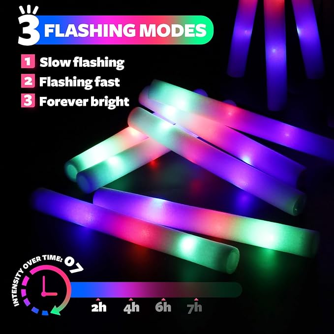 68 PCS LED Foam Glow Sticks Bulk, Glow in the Dark Party Supplies with 3 Modes Colorful Flashing, Neon Party Favors for Birthday, Wedding, Carnival, Concert, Halloween Glow Sticks-CubbioJoy