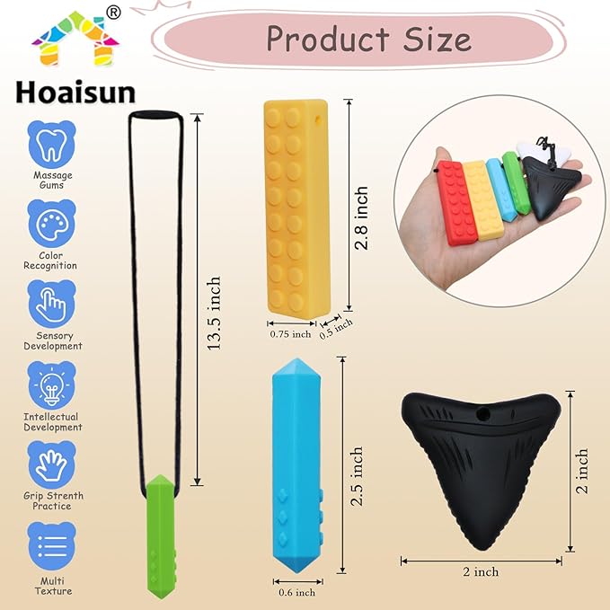 Chewy Necklaces for Sensory Kids, 6 Pack Chew Necklaces for Sensory Boys and Girls with Autism, ADHD, SPD, Chewing, Biting, Silicone Oral Sensory Chew Teething Toys for Adults Reduce Anxiety Fidget-CubbioJoy