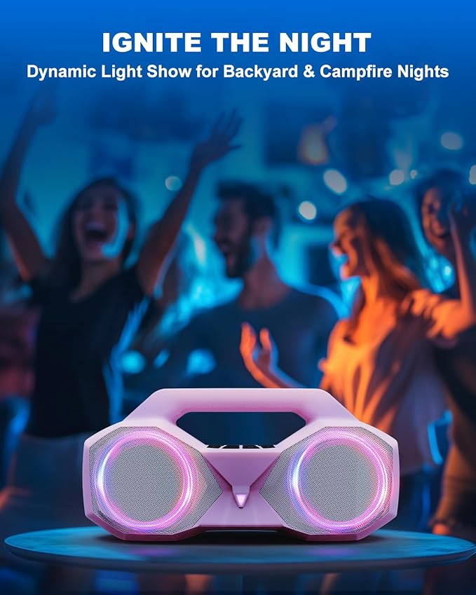 Bluetooth Speaker 80W(Peak)Loud with Bass, 20H Playtime, IPX7 Waterproof, RGB Lights, TWS, Large Portable Wireless Speakers for Outdoor, Home, Party, Pool, Beach, Tailgating, Gym, Work, Gifts (Pink)-CubbioJoy