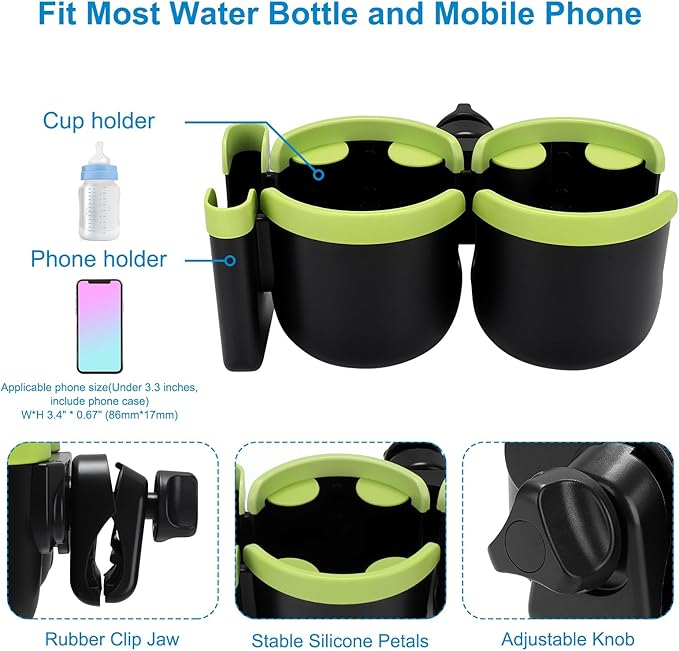 Accmor Stroller Cup Holder with Phone Holder, Bike Cup Holder, Universal Cup Holder for Uppababy Nuna Doona Strollers, 2-in-1 Cup Phone Holder for Stroller, Bike, Wheelchair, Walker, Scooter-CubbioJoy