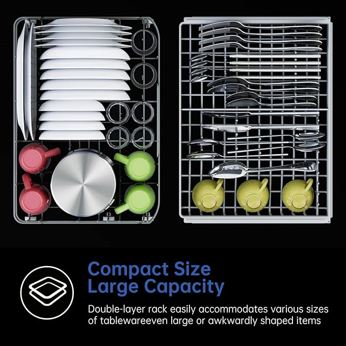 AIRMSEN Countertop Dishwasher Complete 2-Level Rack, Portable Dishwashers with 5L Built-in Water Tank, 3-Spray Arms & 12H Delay Start, No Hookup Needed, A01, White-CubbioJoy