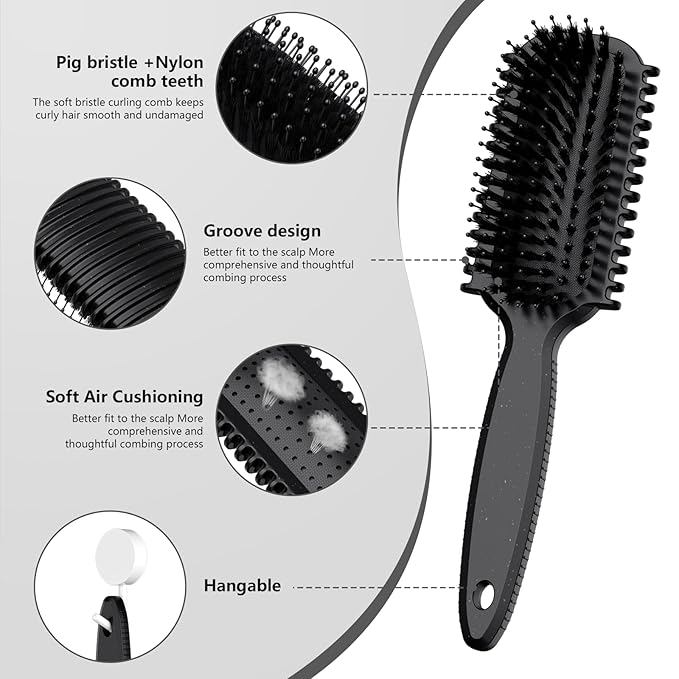 Curl Defining Brush, Curly Hair Brush, Slick Back Hair Brush, For Combing and Shaping Curls in All Hairstyles to Reduce Pulling (Black)-CubbioJoy