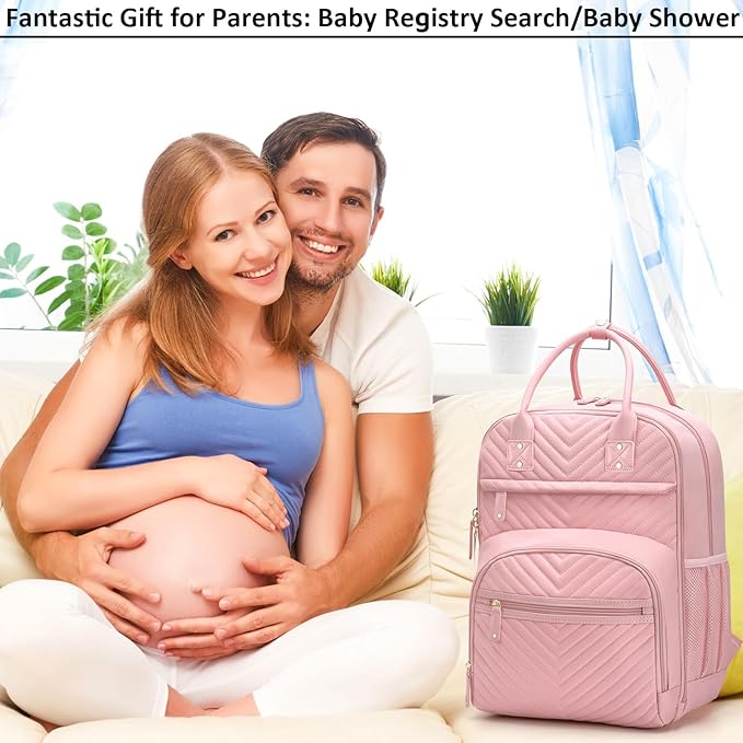 Diaper Bag Backpack for Women with Changing Pad, Baby Bag with Insulated Pockets Multifunctional Diaper Bags For Baby Girl Boy Waterproof Baby Bags For Boys Girls Maternity Bag Baby Pink-CubbioJoy