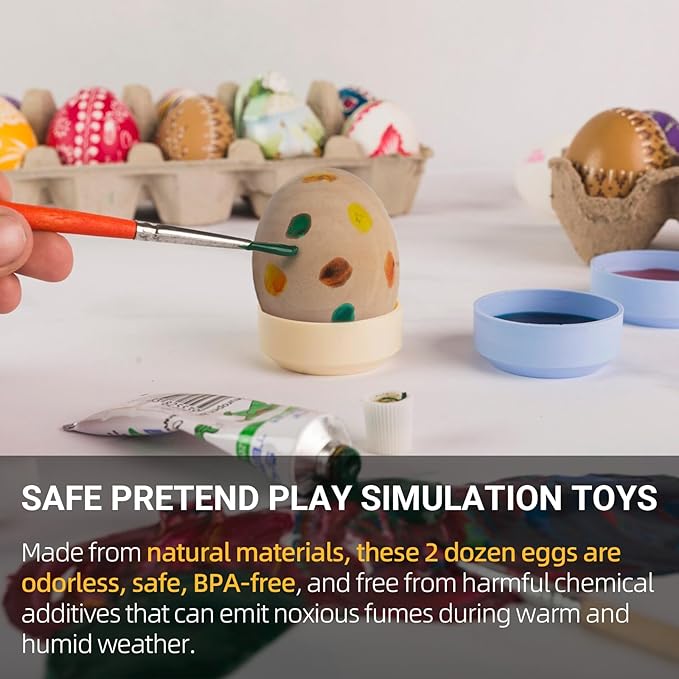 CALPALMY 24 Pieces Wooden Eggs - Life-Size, Reusable Fake Easter Eggs for Painting, Decorating, Crafting, Pretend Play, Faux Food Display, Nest Box Training-CubbioJoy