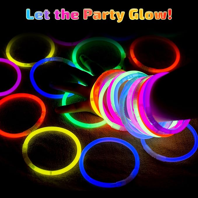 500 Pcs Glow Sticks Bulk Party Pack, 8'' Glow in the Dark Party Supplies, Glow in the Dark Light Up Sticks with Connectors, Party Favors for Birthday, Concert, Raves, Halloween, Christmas-CubbioJoy
