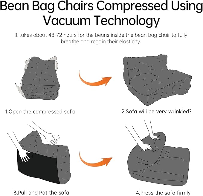 Bean Bag Chair Lazy Bean Bag Sofa, Floor Beanbag Chairs with Stuffed High-Density Foam, Memory Foam Bean Bag Sofa for Living Room, Bedroom and Office-CubbioJoy