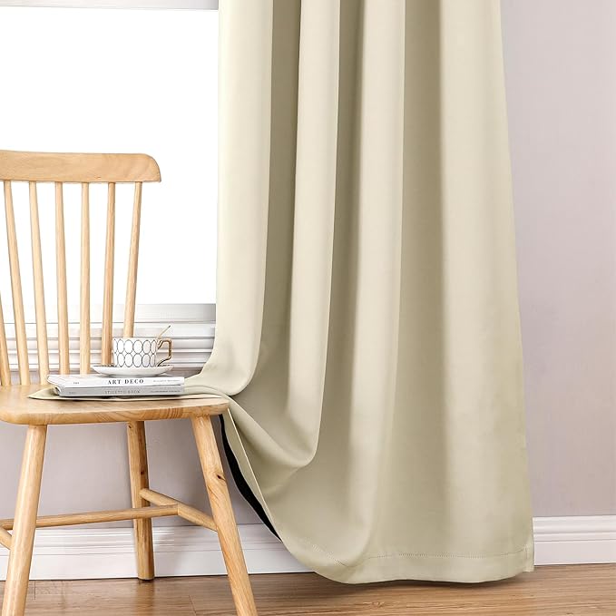 ChrisDowa 100% Blackout Curtains 84 inch Long for Bedroom with Black Liner, Extra Wide 2 Thick Layers Total Blackout Thermal Insulated Grommet Window Curtains 2 Panels Set (Light Beige, 60 x 84 Inch)-CubbioJoy