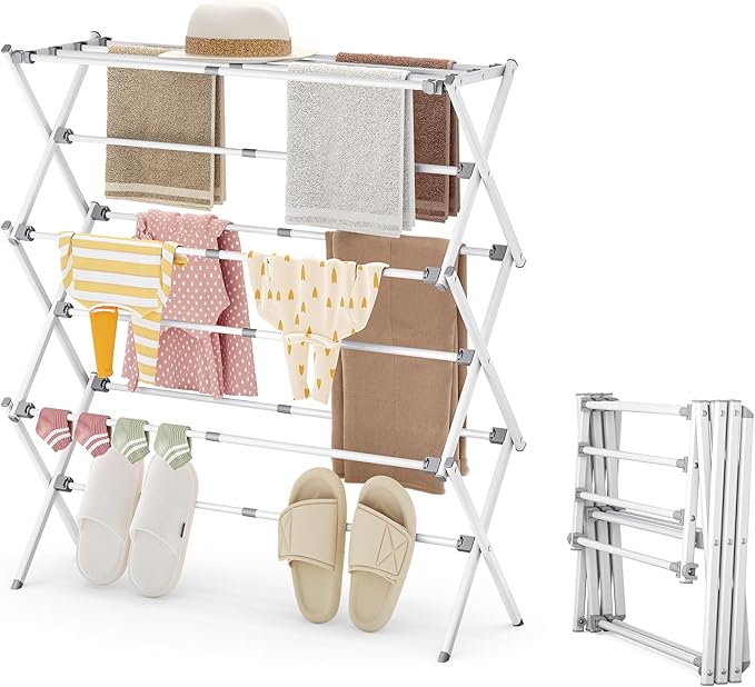 APEXCHASER Drying Rack Clothing, Clothes Drying Rack Foldable, Laundry Drying Rack Expandable, Small Clothe Hanger for Baby Clothes Towels Bibs, Socks, Clothes Airer for Indoor & Outdoor Use, White-CubbioJoy