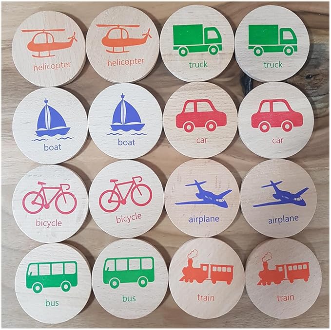 bee smart Wooden Memory Game - Matching Memory Game for Kids 3 and Up, 16Pcs | Educational Toy for Preschool Toddlers Board Games (Vehicles)-CubbioJoy