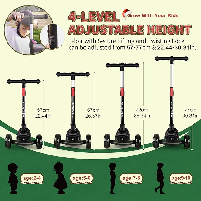 Besrey Kick Scooter for Kids Ages 3-10, 3-Wheel Folding Scooter with Adjustable Height, LED Light Wheels, Extra Wide Deck for Outdoor Activities-CubbioJoy