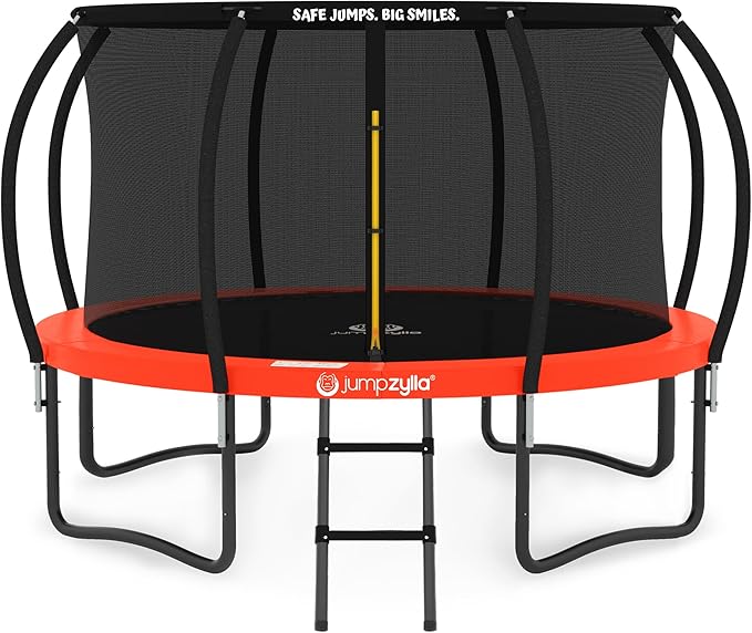 JUMPZYLLA Trampoline Outdoor 8FT 10FT 12FT 14FT 15FT 16FT with Enclosure and Ladder, ASTM Approved Recreational Trampoline for Kids and Adults, Anti-Rust Coated Frame-CubbioJoy
