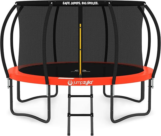 JUMPZYLLA Trampoline Outdoor 8FT 10FT 12FT 14FT 15FT 16FT with Enclosure and Ladder, ASTM Approved Recreational Trampoline for Kids and Adults, Anti-Rust Coated Frame-CubbioJoy