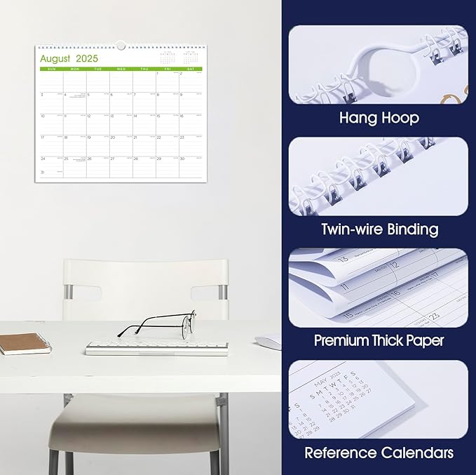 Calendar 2025-2026: Large Monthly Wall Calendar for Planning & Organizing, 17 Months Hanging Calendar from August 2025 to December 2026, Size 14.5” x 11.5”-CubbioJoy