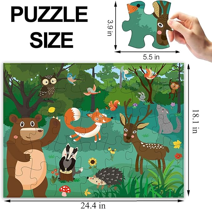 Jumbo Floor Puzzle for Kids, Large Jigsaw Puzzles 35 Piece for Kids Ages 3-5,Preschool Learning & Education Toys, Gifts for 4-8 Year Old Boys and Girls (Forest Animals)-CubbioJoy