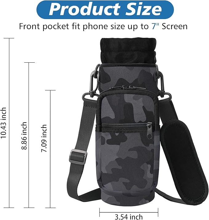 32 40 oz Water Bottle Carrier with Strap, Neoprene Water Bottle Sleeve Bag with 2 Pockets Insulated Flask Sling Holder for Walking Hiking Gym-CubbioJoy