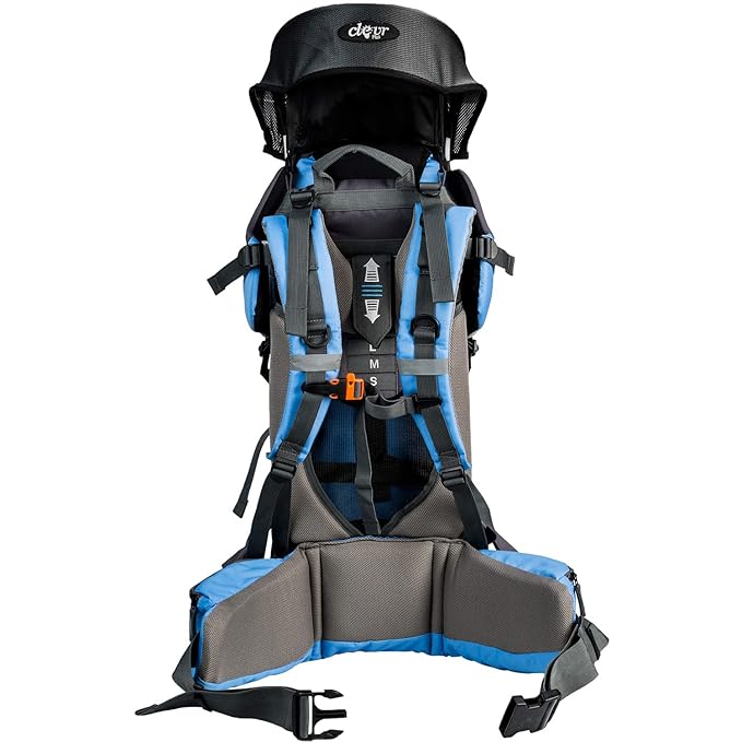 ClevrPlus Canyonero Camping Baby Backpack Hiking Kid Toddler Child Carrier with Stand and Sun Shade Visor, Blue-CubbioJoy