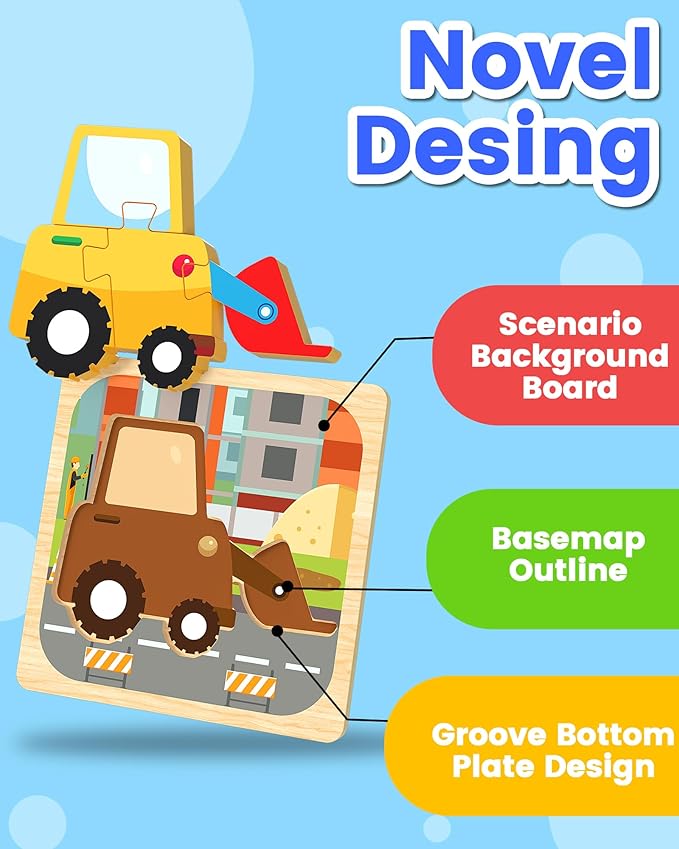 Benresive Wooden Toddler Puzzles, Montessori Toys for 1 2 3 Year Old Boys, Toys for 1 2 3 Year Old Boy Birthday Gifts, 8 Pack Vehicle Toddler Learning Educational Puzzles-CubbioJoy