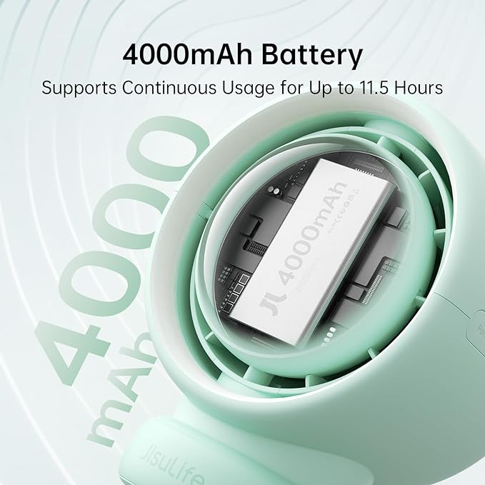 JISULIFE Stroller Fan Baby Large, Safe Bladeless for Crib, Desk, 4000mAh Battery Rechargeable Portable Cooling Fan with Air Turbo Tech, Night Light, Food-Grade Gift for Mom/Dad/Friend - Green-CubbioJoy