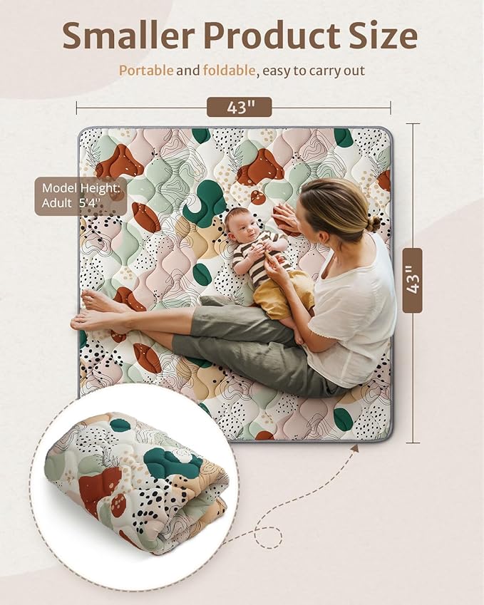 Blissful Diary Portable Baby Play Mats for Floor, Thicker Cushioned Foldable Baby Crawling Mat for Indoor Outdoor, Modern Abstract 43" X 43"-CubbioJoy