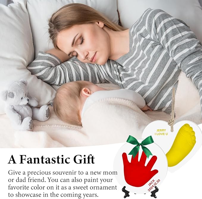 Baby Handprint Footprint Keepsake Ornament Kit, Personalized Baby Foot Printing Kit for Newborn Clay Impression Handmade DIY Imagination to Create-CubbioJoy