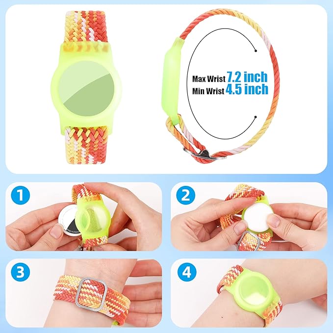 Bracelet for Kids Compatible with AirTag, Nylon Stretch Braided Air Tag Wristband, Protective Case for Airtag GPS Tracker Holder, Adjustable Elastic Watch Band for Toddler Child Elder (Rainbow)-CubbioJoy