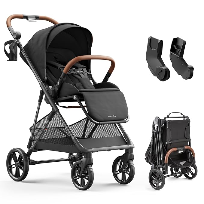 Air Lux Baby Stroller with Carbon Fiber Frame, One-Hand Fold & Reversible Seat, Magnetic 5-Pt Harness, Car Seat Adapter, 15.8lbs, Meteorite-CubbioJoy