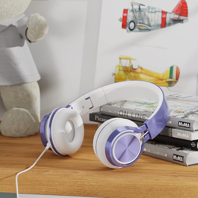 AILIHEN Kids Headphones for School Boys, Headphones with Microphone for Chromebook Laptop Computer Smartphone, 3.5mm Foldable Lightweight Headset for Teen Teenager (Violet)-CubbioJoy