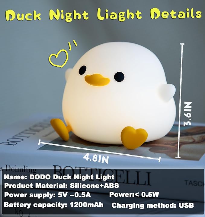 DREAMING MY DREAM Cute Duck Lamp,Do Do Duck Night Light,Silicone Squishy Nursery Bedside Lamp,USB Rechargeable Touch Table Lampfor Bedrooms, Living Room Decor Gift Toy-CubbioJoy