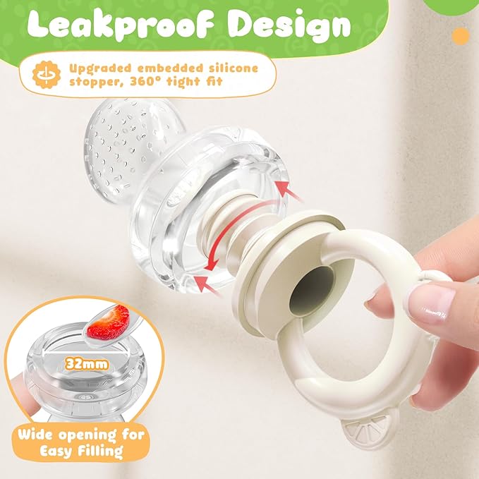 Bear Baby Fruit Food Feeder & Mini Freezer Nibble Tray Combo, 2 Pack Breastmilk Popsicle Molds for Baby Teething Relief, BPA Free Silicone Feeder for Safe Infant Self Feeding, Dishwasher Safe-CubbioJoy