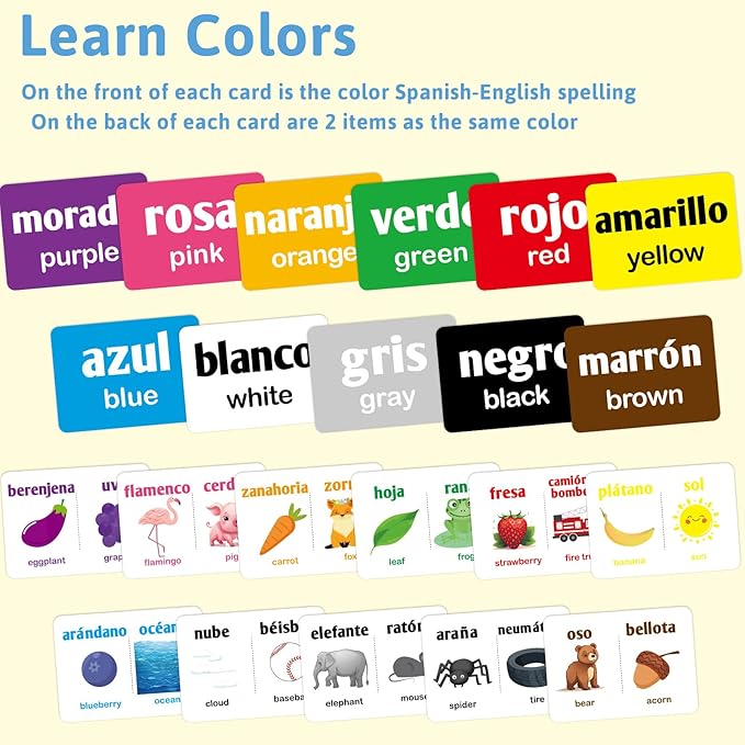 Ceiba Tree Spanish Flash Cards 100 English to Spanish Bilingual Flashcards Español Vocabulary Alphabet Number Colors Educational Learning Toys for Kids Adult Beginners Toddlers Grade School Classroom-CubbioJoy