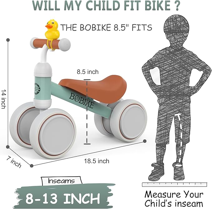 Baby Balance Bike Toys for 12-36 Months Kids Toy Boy and Girls Gifts Toddler Best First Birthday Gift Children Walker No Pedal Infant 4 Wheels Bicycle (Classic, Light Green)-CubbioJoy