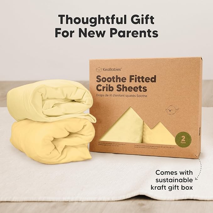 KeaBabies 2-Pack Organic Crib Sheets for Boys, Girls - 52x28 Fitted Crib Mattress Sheet Neutral, Breathable Jersey Cotton Cover for Baby Bed, Toddler Mattress, Soft & Cute Prints (Sunshine)-CubbioJoy