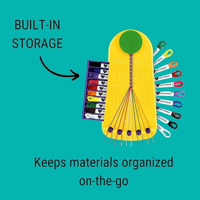 Choose Friendship Bracelet Making Kit – 20 Pre-Cut Threads, Portable Loom with Storage, Makes 8 Bracelets, Craft Gift for Kids Ages 8+, Yellow “Pineapple”-CubbioJoy